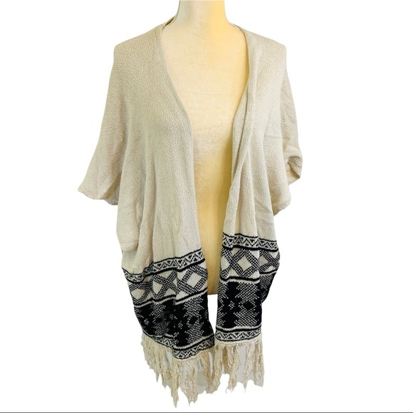 American Rag Fringe Duster Cardigan Sweater Aztec Boho Small - Picture 2 of 9